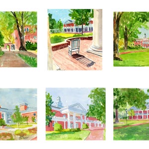 Elon University Note Cards with Envelopes. 6 Cards, Blank Inside, Description on Back. Giclée Prints and Collages Available. Lasting gifts.
