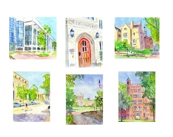 Independent Artist's Impressions of the Yale University Campus-New Haven, CT. Note Cards, Giclée Prints, and Collages Available.
