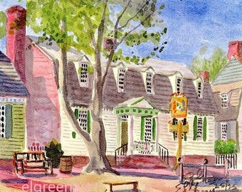 Williamsburg Watercolor Print-King's Arms Tavern. 8.5x11 inches. Edition Limited to 25. Signed.