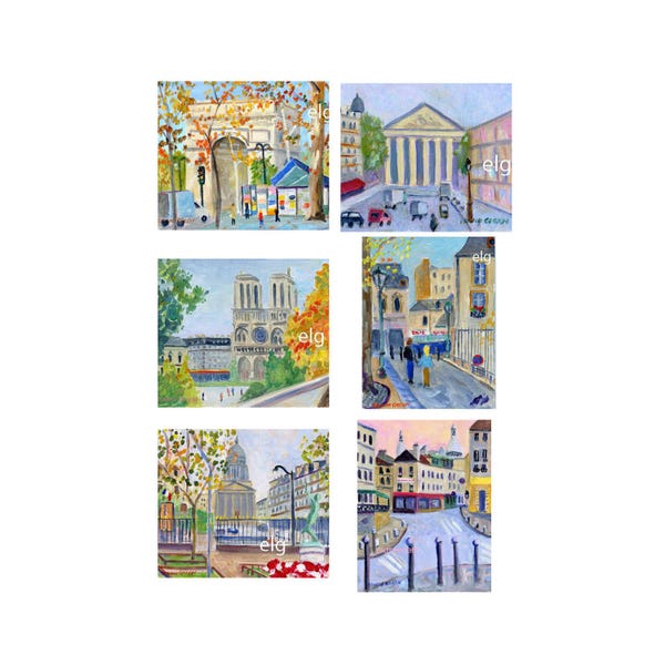 Paris Note Cards.Set of 6 with Envelopes. Giclée Prints Available.