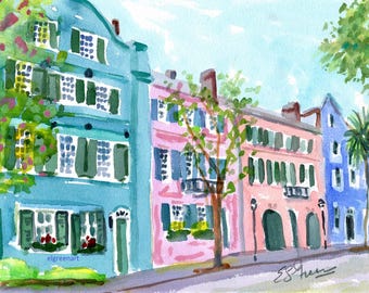 Charleston, SC Giclée Prints-Rainbow Row. Note Cards with Envelopes Available.