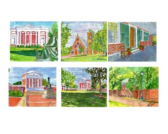 Independent Artist's Impressions of UVA Campus-Charlottesville, VA. Note Cards and Giclée Prints Available.