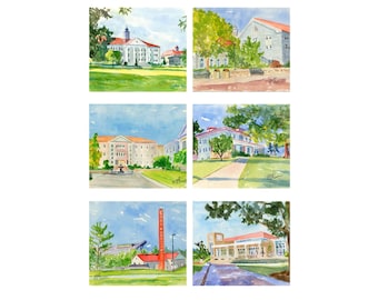 Independent Artist's Impressions of JMU (James-Madison-University)- Harrisonburg, VA. Note Cards and Giclée Prints and Collages Available.