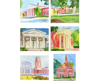 Independent Artist's Impressions of the University of Mississippi (Ole Miss) Campus-Oxford, MS. Note Cards, Giclée Prints, and Collages.