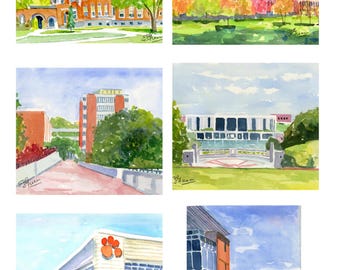 Independent Artist's Impressions of the Clemson University Campus-Clemson, SC. Note Cards, Giclée Prints, and Collages Available.