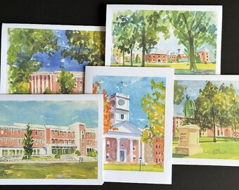 Amherst College Note Cards with Envelopes. 5 Cards, Blank Inside, Description on Back. Giclée Prints Available.