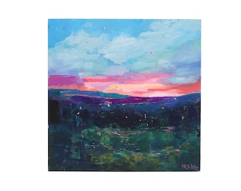 Sunset Landscape  19 | Original Oil Painting | 8”x8” on Cradled Panel