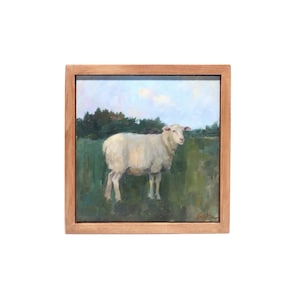 Sheep in Pasture 10 | Custom Framed Art | Original Oil Painting 6”x6”