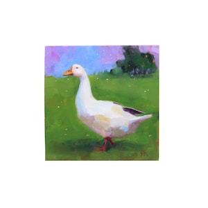 Duck in Landscape 7 | Original Oil Painting | 4”x4” Miniature Art | Duck Art