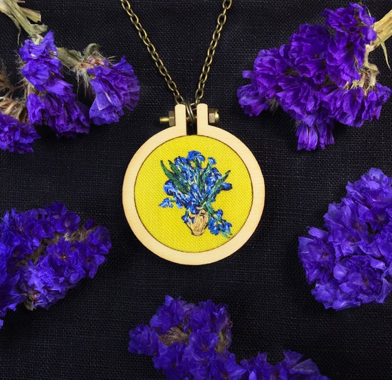 Vase Of Irises Vincent Van Gogh Miniature Embroidery Etsy