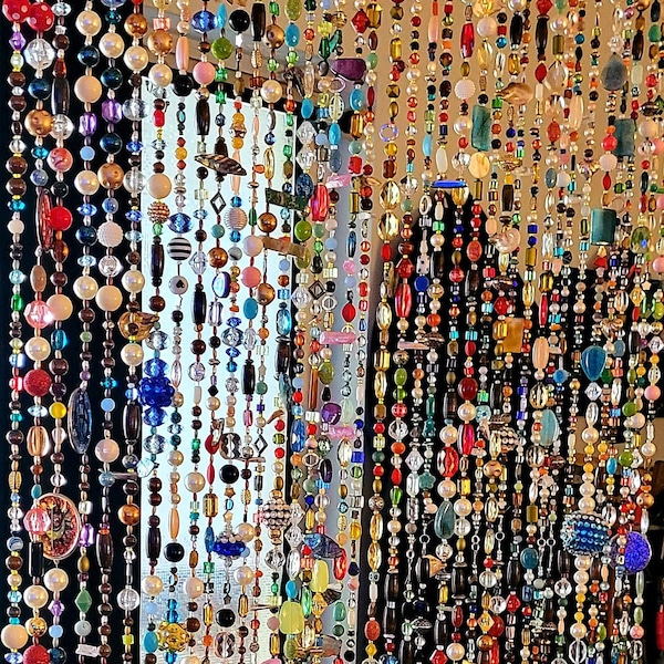 72 inch Bead curtain strands sun catcher Bohemian eclectic decor real glass, gemstones, crystal and other natural materials