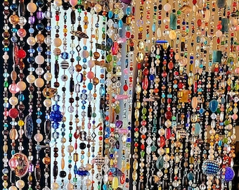 Cortina de contas de 72 polegadas, apanhador de sol, decoração eclética Boho, vidro verdadeiro, pedras preciosas, cristal e outros materiais naturais. VENDIDO POR FIO.