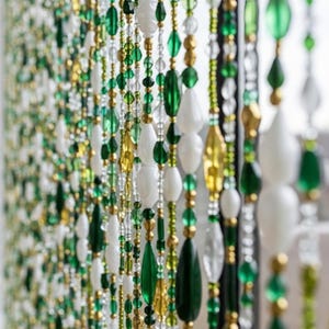 Sun Catcher Bead Curtain 36&quot; Window handmade unique strands Light refracting color glass, gem, metal, upcycled vintage Bohemian decor