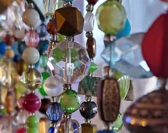 Cortina de janela com contas Boho, vidro checo, cristal, pedras preciosas, metais personalizáveis para porta, hall de entrada, exclusivo, Boho Superior, feito à mão
