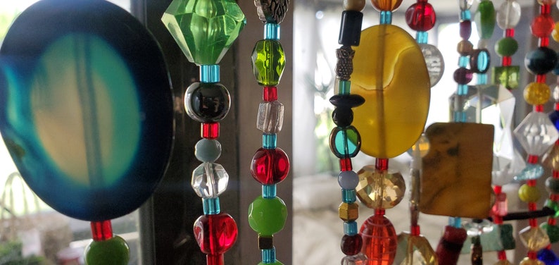 Bead Curtains for window Bohemian Sun catcher colorful authentic gemstones Czech glass Crystal, Metal, Acrylic 
