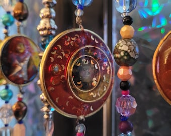 Cortina de contas de 72 polegadas, apanhador de sol, decoração eclética boho, vidro verdadeiro, pedras preciosas, cristal e outros materiais naturais