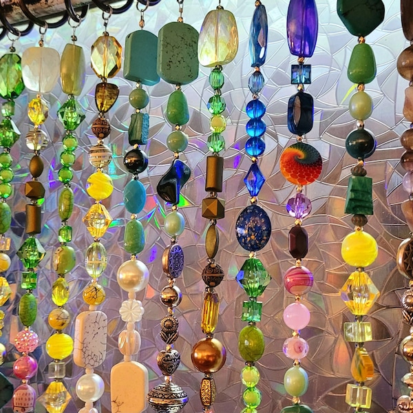Bead Curtain: Colorful Glass Window Covering, Doorway Curtain or Sun Catcher, Handmade to order, Each one is unique