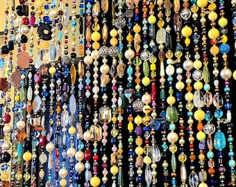 Bead curtain strands sun catcher Bohemian eclectic decor real glass, gemstones, crystal, acrylic, wood, metal beads