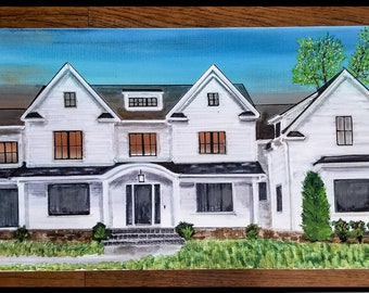 House Portrait Hand Painted Unique Christmas Wedding Gift  Housewarming for parents real painting on canvas. Original artwork ready to hang