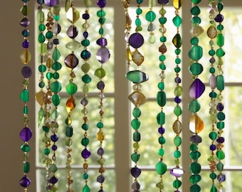 Handmade Gemstone Glass Bead Curtain: Bohemian Window Door Decor