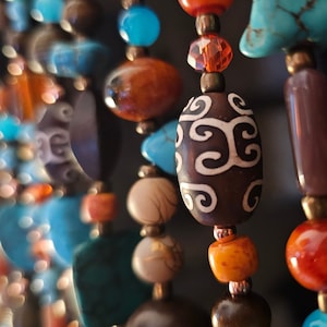Beaded Curtain Turquoise Brown Orange Copper Made Using All Natural Materials True Bohemian Decor Real Style Unique Hand-made Product