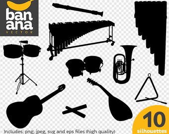 SALE Music Instruments 2 Silhouettes png jpg svg eps files high resolution BV-TH-0006