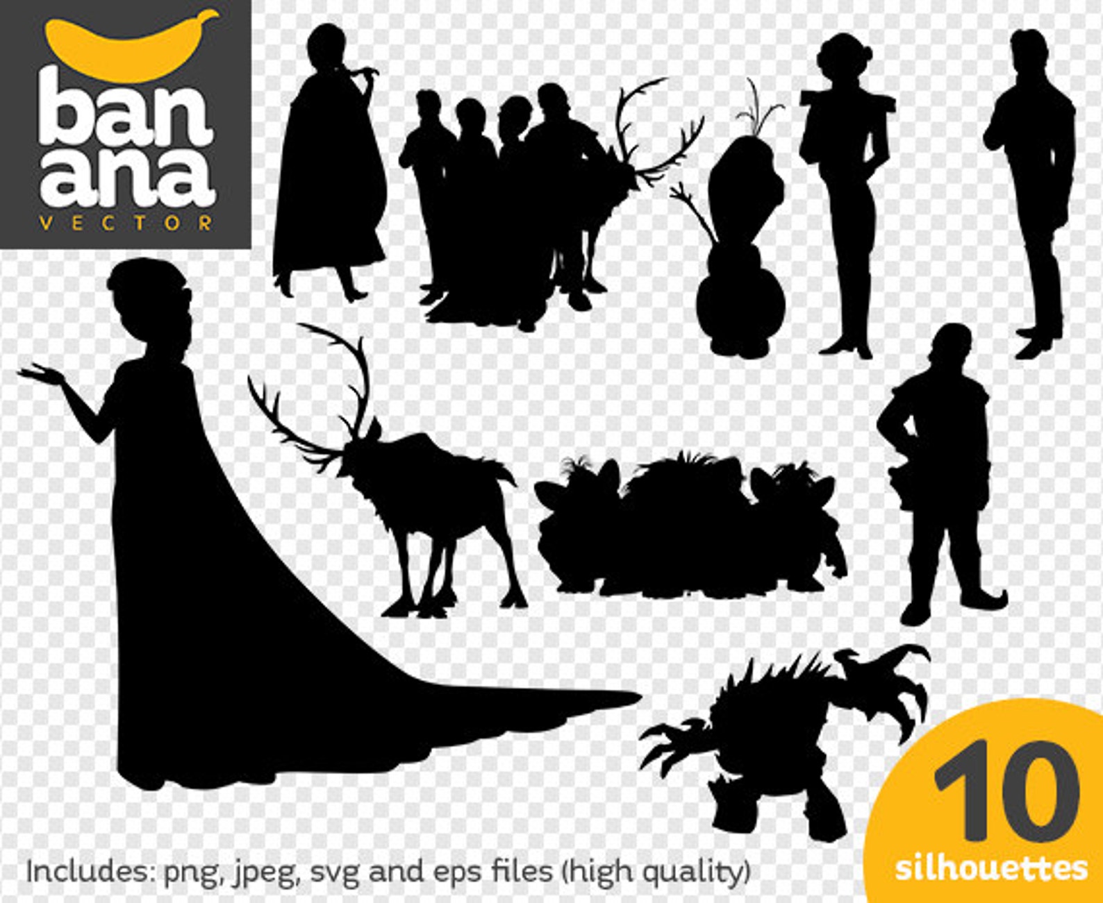 SALE Frozen Silhouettes Png Jpg Svg Eps Files High Resolution - Etsy