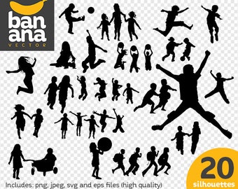 VENTA Niños Jugando Siluetas png jpg svg eps archivos de alta resolución BV-PE-0007