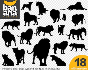 SALE Lions Silhouettes png jpg svg eps files high resolution BV-AN-0043