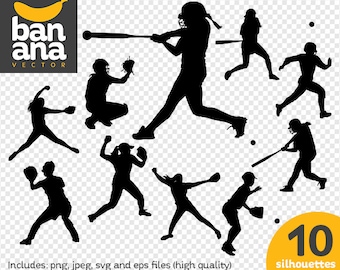 SALE Softball Silhouettes png jpg svg eps files high resolution BV-SP-0038