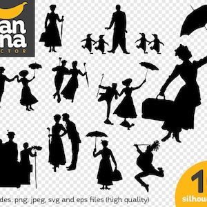 Könnte beinhalten: Zehn schwarze Silhouette-Illustrationen von Menschen und Pinguinen. Die Silhouetten zeigen eine Frau mit einem Regenschirm, eine Frau mit einem Koffer, einen Mann und eine Frau, die gehen, eine Frau mit einem Vogel, einen Mann und eine Frau, die tanzen, einen Mann und eine Frau mit einem Regenschirm, einen Mann und eine Frau mit einem Vogel, einen Mann und eine Frau mit einem Regenschirm, einen Mann und eine Frau mit einem Vogel und einen Mann und eine Frau mit einem Regenschirm.