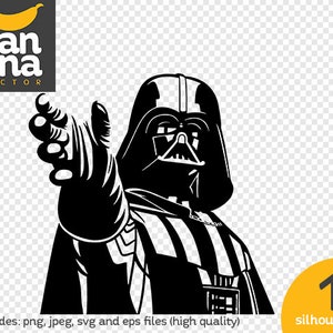 Könnte beinhalten: Schwarz-weiße Silhouette von Darth Vader aus Star Wars, mit ausgestreckter Hand, als wollte er sagen 'schließ dich mir an'.