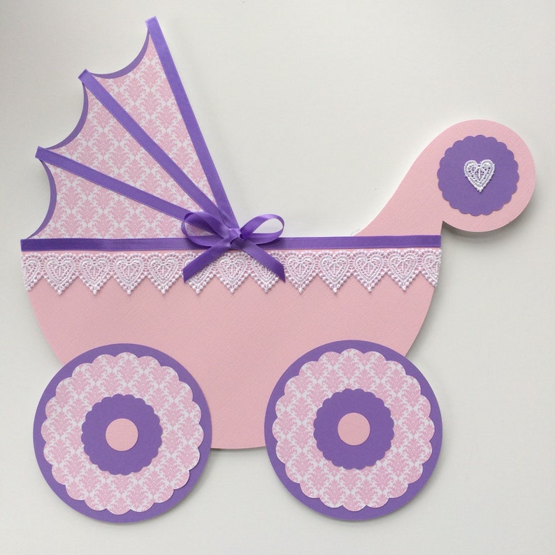 Pink And Purple Lavender Baby Carriage Buggy Baby Shower Wall Etsy
