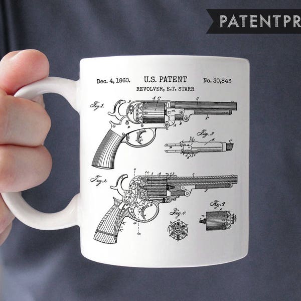 Gun Gifts For Gun Lover, Revolver Mug, Handgun Gift For Husband, Starr Revolver Patent, 2Nd Amendment Firearm Coffee Mug, Gun Owner P168