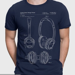 Headphones Patent Shirt, Recording Musician Gift For DJ, Streamer Headphones Gift For Vinyl Lover, Retro Music Fan, Patent T-Shirt P485