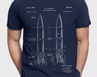 Wernher Von Braun Rocket Patent T-Shirt, V2 Rocket Gift, Military Missile, Nasa Apparel, Aerospace Engineer Gift For Husband P565