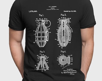 WW2 Military Patent T-Shirt, Hand Grenade WW2 Military Historian Gift, Army Veteran Shirt For US Military Fan P562