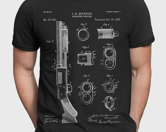 Browning Shotgun Patent Shirt, Gun Gift For Gun Lover Dad, Law Enforcement Gift, Pump Action Shotgun, Army Shirt For Military Veteran P199