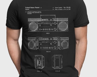 Boom Box Patent Shirt, Boombox Retro 1980S Music Gift For Music Lover, Gift For DJ Musc Fan, Man Cave Retro T-Shirt, Patent P484