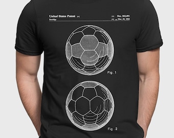 May include: A black t-shirt with a white graphic of a soccer ball patent design. The patent number is Des. 263,491 and the date is Mar. 23, 1982. The text "PATENTPRESS BLACK" is at the bottom of the shirt.