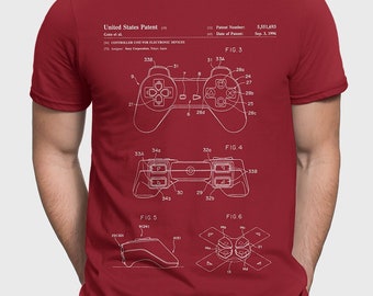 PS1 Controller Patent T-Shirt, PS1 Gift For Retro Gamer, 1990s Nostalgia Videogamer Gift, Video Game Shirt, Game Room Game Streamer P542