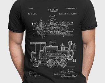Steam Locomotive Patent T-Shirt, Steam Train Gift For Train Buff, Railfan Rail Buff Shirt, Trainspotter Gift, Gilded Age Steam Engine P192
