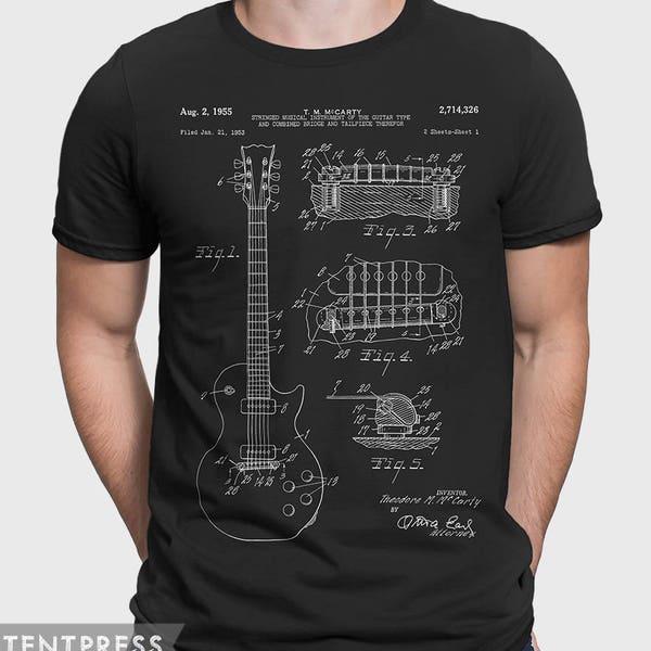 Gibson Les Paul T Shirt, Gibson Guitar T-Shirt, Les Paul Shirt, Gibson Guitar Patent, Guitar Player Gift For Guitarist Electric Guitar P116