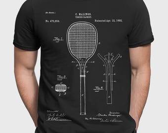 Tennis Racket T Shirt, Patent T-Shirt, Gift For Tennis Fan, Tennis Coach Gift For Tennis Player, Vintage Tennis Tee, Tennis Racquet P266