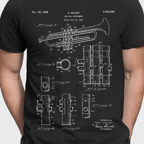 Trumpet Patent Tshirt Trumpet Shirt Trumpet Gift Music Etsy