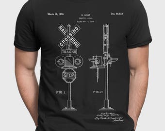 Railroad Crossing T-Shirt, Railroad Crossing Patent T Shirt, Train T-Shirt, For Conductor Gift For Train Fan Gift For Engineer P193