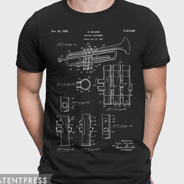 Trumpet T-Shirt, Trumpet Patent T Shirt, Trumpet Player Gift For Musician, Music Teacher Gift, Marching Band Jazz Band Musician Shirt P123