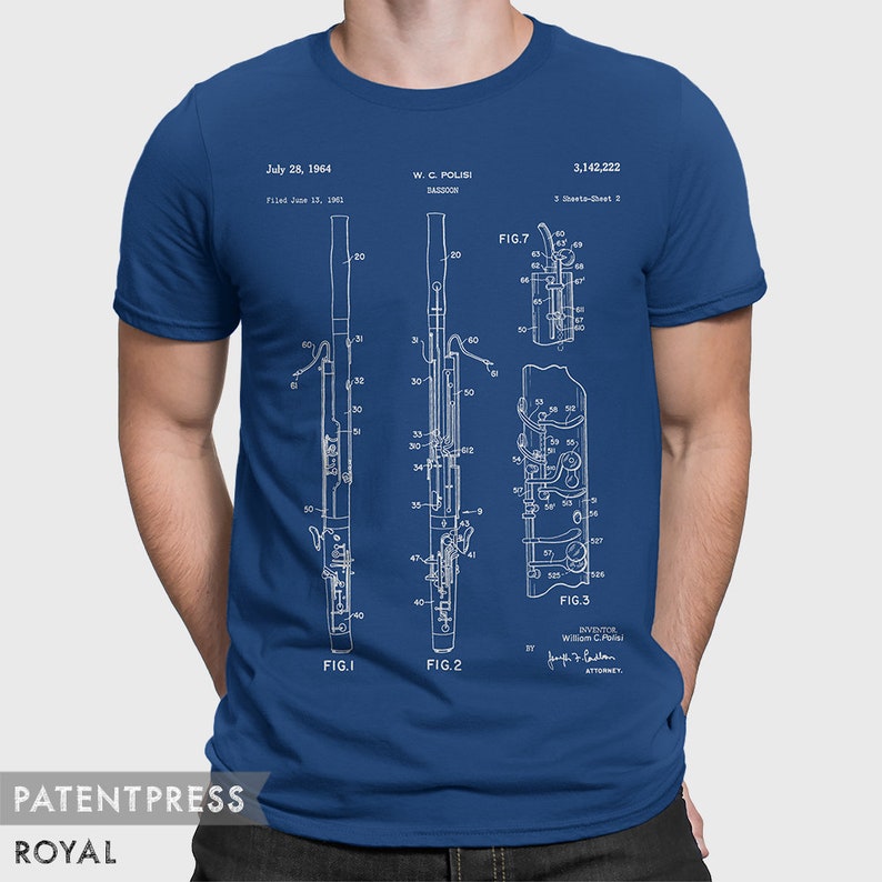 Bassoon T-Shirt Gift For Bassoonist, Bassoon Woodwind Orchestra Musician, Bassoon Teacher, Music Teacher, Patent T-Shirt P232 image 6