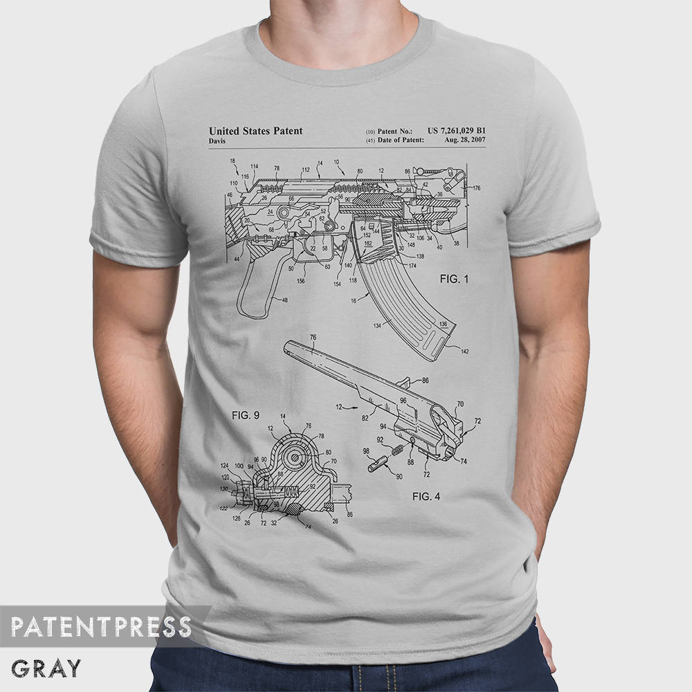 AK-47 Tシャツ、アサルトライフルTシャツ、AK47パテントシャツ、銃愛好