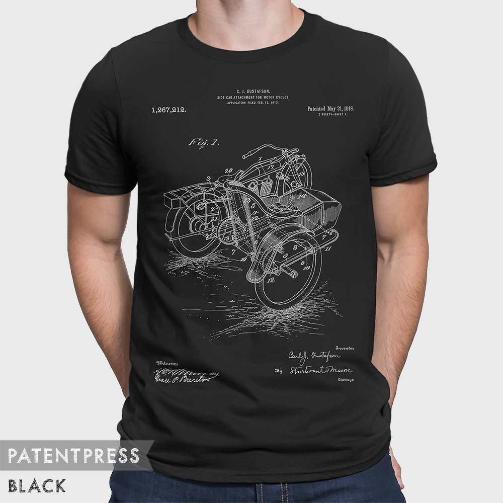 Motorcycle Sidecar Patent T-shirt, Motorbike Sidecar, Man Cave